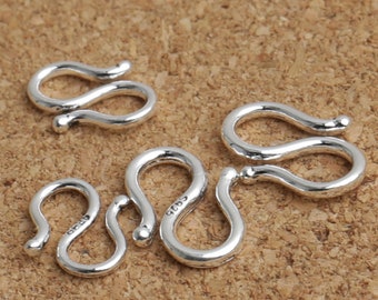 Sterling Silver S Clasp, 925 Silver S Clasps, Silver Hook Clasp, Silver S Clasp Connector, Necklace Clasp, Bracelet Clasp 10mm 12mm 13mm