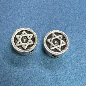 Sterling Silver Star of David Beads, Jewish Star Bead, Hexagram Bead, Religious Bead, Hanukkah Bead, Bracelet Spacer, Flat Round Bead