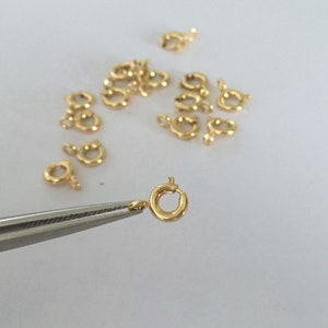 14K Gold Plated Spring Ring Clasps w/ Open Closed Ring, Gold Tone Spring Ring Clasp with Ring, Gold Spring Ring Clasp 6mm