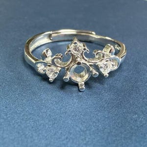 Sterling Silver Round Ring Setting, Round Ring Head, 925 Silver Ring Prong setting w/Claw, Crown Ring Settings, Art Deco Bezel Ring Band 4mm