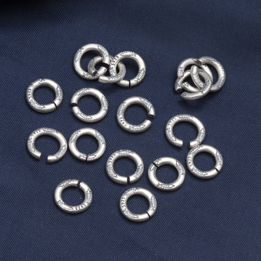 Sterling Silver Vintage Open Jump Rings, Fish Pattern Jump Ring, 925
