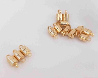 14K Gold Plated Magnetic Clasps, Gold Tone Magnetic Clasps, Shiny Cylinder Magnet Clasp, Bracelet Clasp, Necklace Clasp