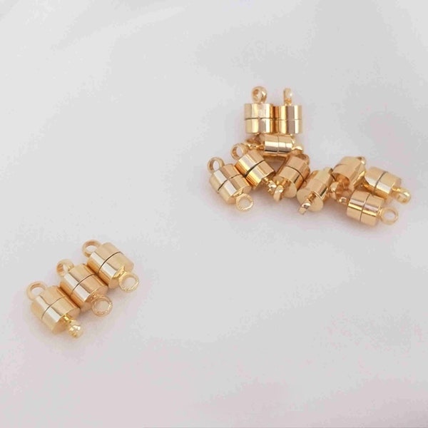 14K Gold Plated Magnetic Clasps, Gold Tone Magnetic Clasps, Shiny Cylinder Magnet Clasp, Bracelet Clasp, Necklace Clasp