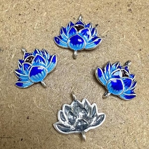 Sterling Silver Enamel Lotus Connector Charm, Buddhist Bracelet, Meditation Necklace, Yoga Earring, Spiritual Jewelry, Symbolic Charm
