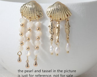 14K Gold Plated Seashell Charm, Beach Earring Pendant, Nautical Jewelry