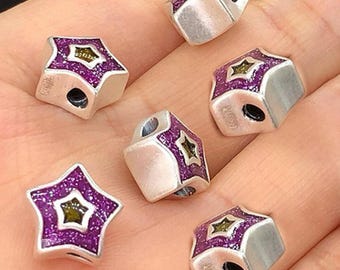 Sterling Silver Enamel Star Beads, Bracelet Spacer (10mm)