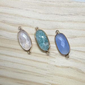 Natural Gemstone Oval Connector Charm, Amethyst Quartz Crystal Dalmatian Jasper Lapis Lazuli Oval Connector for Jewelry Making Supplies