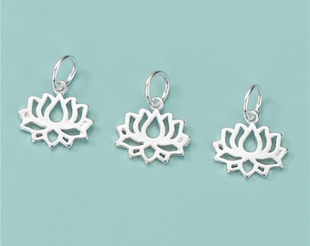 Sterling Silver Lotus charm, s925 Silver Simple Flower Charms for Yoga Meditation, Bracelet Necklace Small Charms, Jewelry Making Supplies