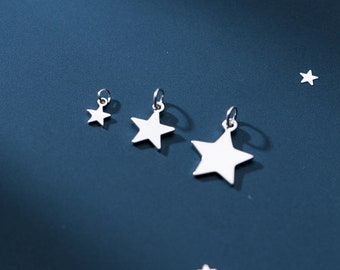 20 Sterling Silver Small Star Charm, 925 Silver Shiny Star Charm, Silver Star Charm, Star Slice Charm, Bulk Star Charm for Bracelet Necklace