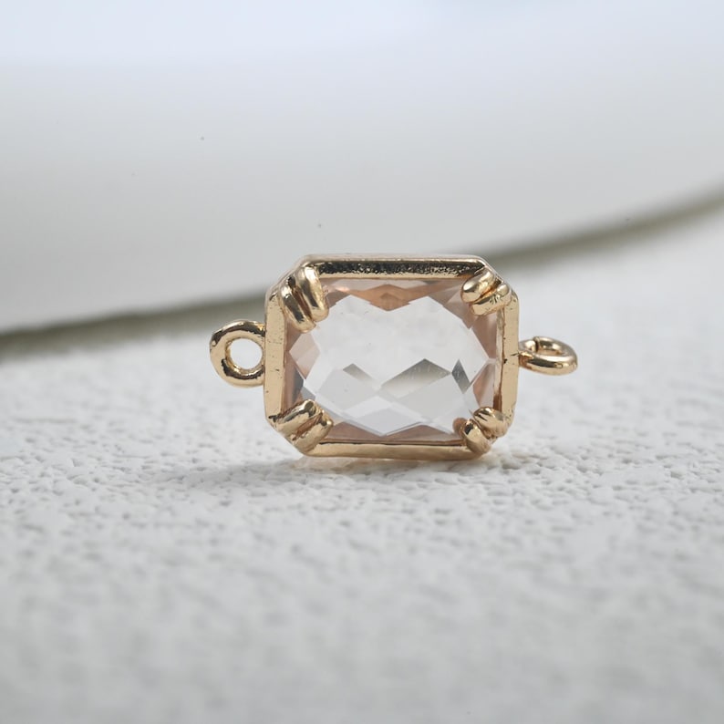 Gold Plated CZ Rectangle Charm, Geometric Birthstone Connector (8.5x16mm) image 3