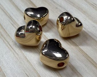 Cuenta en forma de corazón chapada en oro, separador de acero inoxidable (10x8,8 mm)