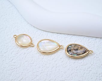 Gold Plated Abalone & Mother of Pearl Teardrop Connector Charms