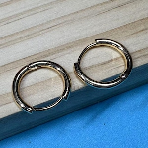 14K Gold Plated Round Hoop Earrings, Plain Huggie Hoop Earring, Circle Ear Hoop, Leverback Earwire Hooks, Everyday Hoop Earwires  15mm
