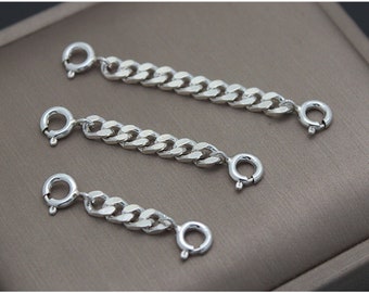 Sterling Silver Curb Extension Chains W/ Ring Clasp, S925 Silver Belcher Curb Chain Extenders, Necklace Extender Chains
