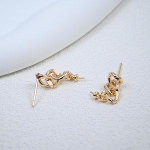 Orecchini a catena placcati in oro 14K con coppetta e perno per perline semiforate, orecchini lunghi con ago, perno per orecchini con goccia, montatura per orecchini da 21 mm