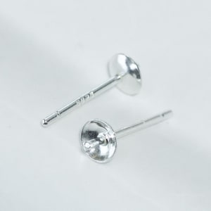 Postes de pendientes de plata de ley con clavija de copa, 3 mm 4 mm 5 mm 6 mm