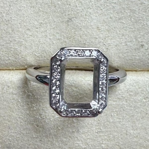 Sterling Silver Rectangle Ring Setting, Rectangle Ring Head, Ring Prong Setting w/ Claw, Halo Ring, Solitaire Ring, Ring Band 4x6mm 5x7mm