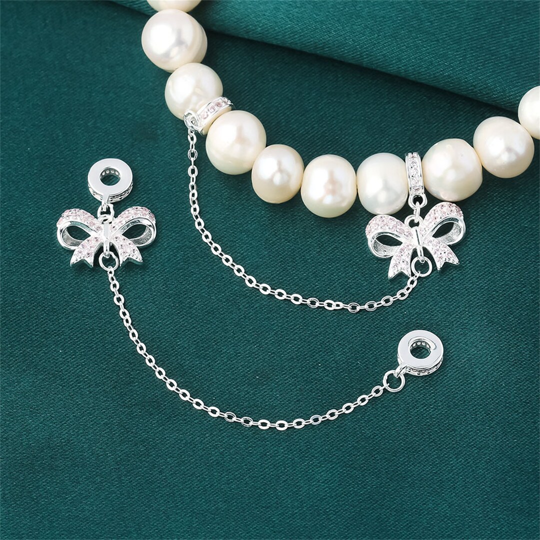 Sterling Silver Bow Knot Safety Chains for Bracelet, 925 Silver Bow ...