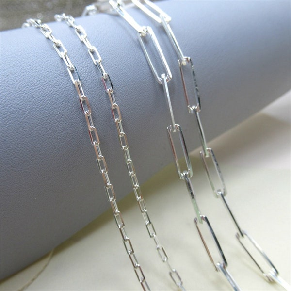 Sterling Silver Paper Clip Chain, S925 Silver Paperclip Chain For Jewelry Making Supplies,Unfinished Rectangle Cable Chain Necklace Bracelet
