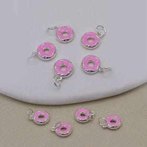 Sterling Silver Enamel Doughnut Charm Pendant, Baking Necklace, Desserts Bracelet, Donut Earrings, Food Jewelry, Bread Charm, Rondelle Charm