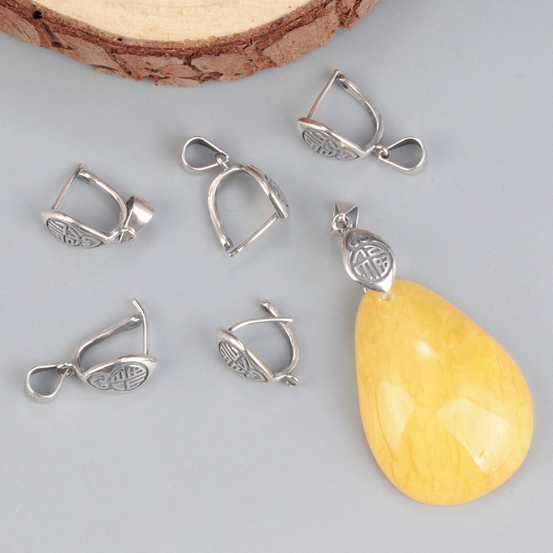 Sterling Silver Pinch Bails, Silver Water Drop Pinch Bail W/ Character