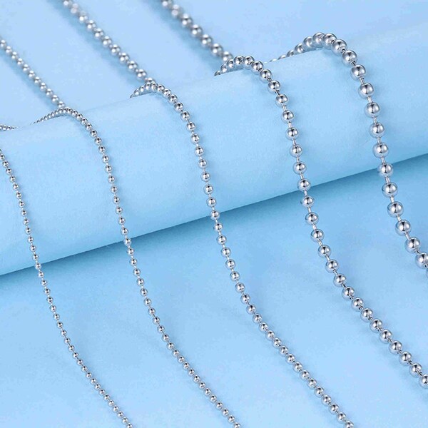 Sterling Silver Ball Bead Chain, 925 Silver Necklace Chain, Ball Bead Necklace Chain, Jewelry Making supplies 16" 18" 20" bulk chains