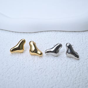 Molten Metal Stud Earrings - Abstract Blob Earrings - Gold or Silver