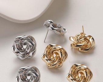 14K Gold Plated Rose Stud Earrings, Floral Blossom