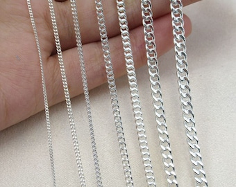 Sterling Silver Curb Chain, s925 Silver Curb Chain For Extension, Unfinished Curb Chain Necklace Bracelet, Loose Chain Thick 1mm 1.4mm 4mm