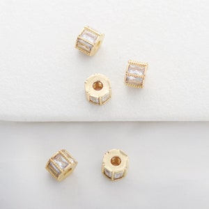 14K Gold Plated Brass CZ Hexagon Tube Bead, Pony Tube Bead, Geometric Bead, White Zircon Tube Bead, Bracelet Spacer, Boho Bead, Craft Bead