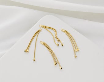 14K Gold Plated Snake Chain Tassel Charm Pendant, Minimalist Boho Earrings