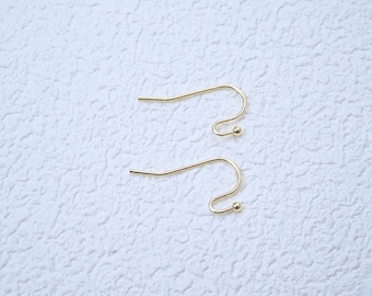 14K Gold Plated Copper Earring Hooks, Ball End Ear Wires, French Ear Wire Hooks with Bead, Dangle Earring Making Findings (12x22mm)