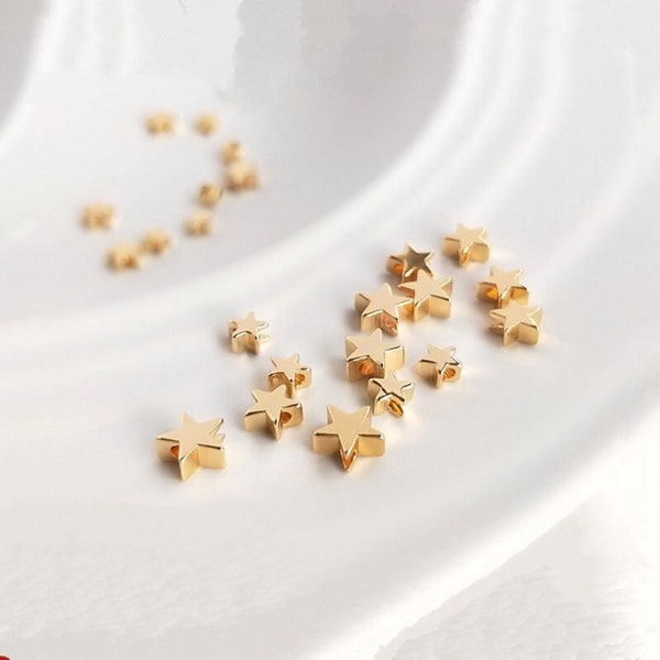 14K Gold Plated Bead, Gold Plated Star Beads, Bracelet Bead, Necklace Bead, Star Bead  4mm 5mm 6mm