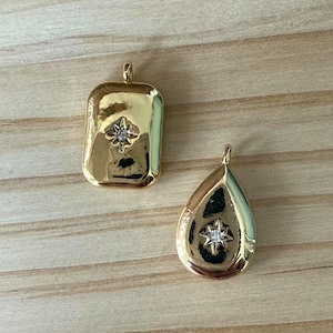 14K Gold Plated Oval Star Charm, Gold Tone North Star Charms For Jewelry Making, Love Heart Water Drop Rectangle Charm, Polaris Star Charm