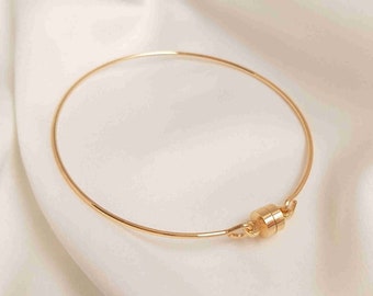 2pcs 14K Gold Tone Bangle Bracelet, Gold Tone Bangle Bracelet, Open Adjustable Bracelet w/ Magnetic Clasp End, Jewelry Making supplies