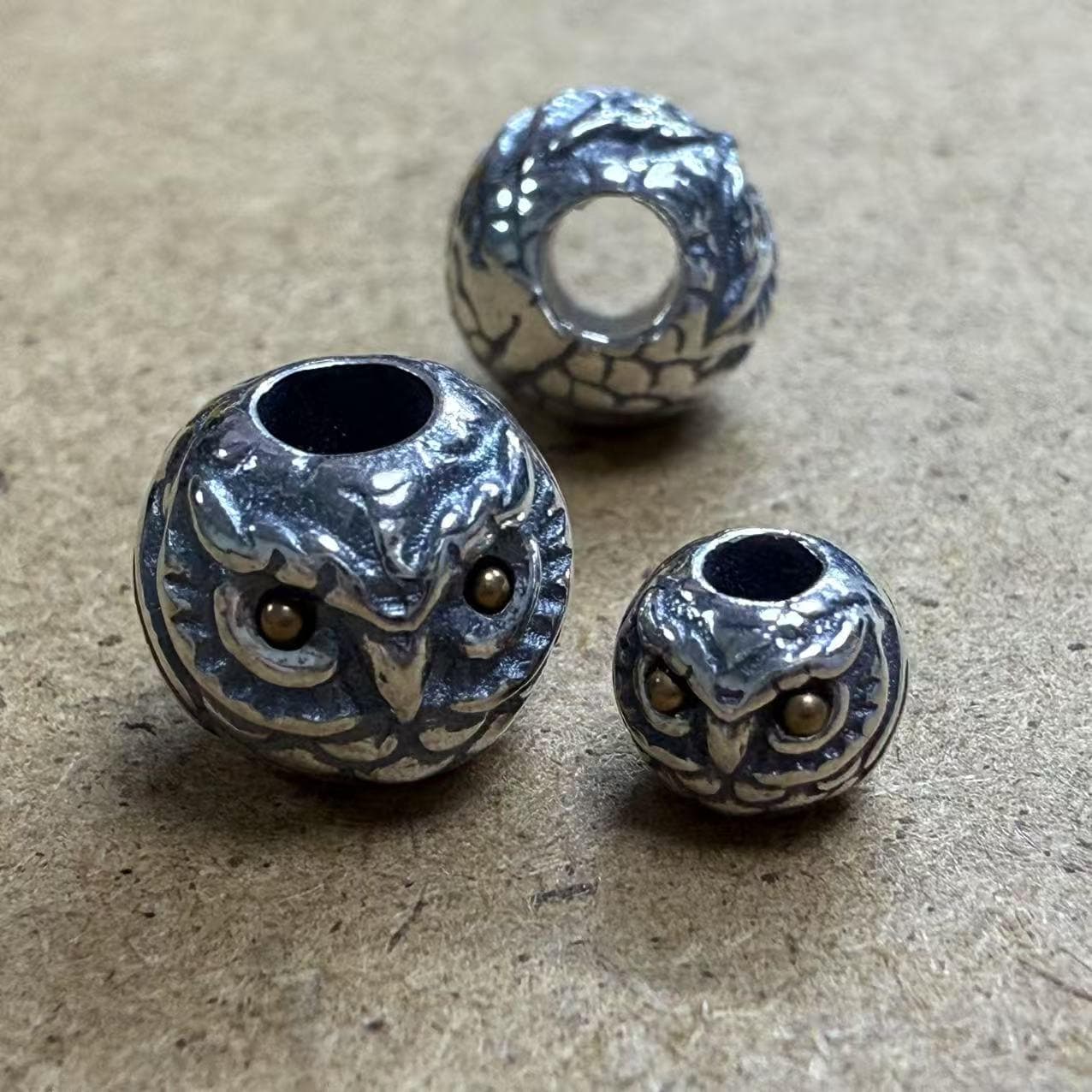 Sterling Silver Night Owl Bead, Tribal Bead, Ethnic Bead, Native American Bead, Indigenous Bead, Bra