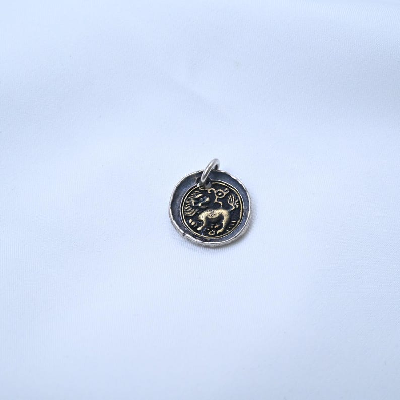 Sterling Silver Lion Charm Pendant, Round Animal Jewelry image 1