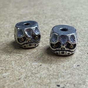 Sterling Silver Skull Beads, Skeleton Bead, Gothic Bead, Crossbones Bead, Pirate Bead, Bracelet Spacer, Spooky Bead,Bone Bead,Steampunk Bead