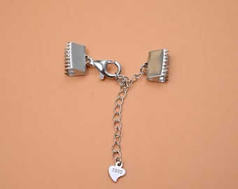 Sterling Silver Ribbon Crimp Ends, Glossy Woven Clasp (6mm 8mm 10mm)