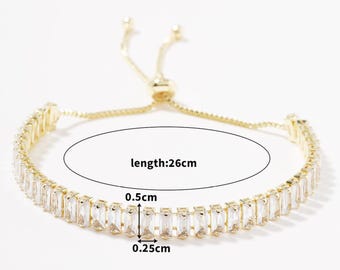 16K Gold Plated CZ Bracelet, Adjustable Zircon Box Chain