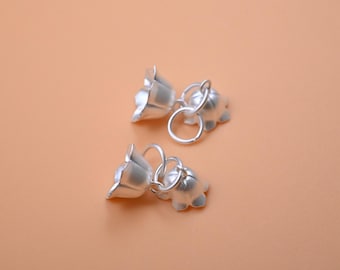 Sterling Silver Lily of the Valley Charm, Flower Bead Cap, Dangle Charm