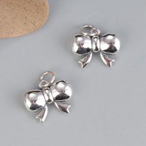 Sterling Silver Bow Charm Pendant, Knot Bracelet, Sweet Necklace, Feminine Earring, Small Charm, Princess Jewelry, Cute Charm,Charms In Bulk