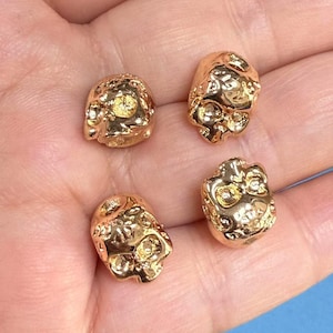 14K Gold Plated Skull Beads, Skeleton Bead, Gothic Bead, Crossbones Bead, Pirate Bead, Bracelet Spacer, Spooky Bead,Bone Bead,Steampunk Bead