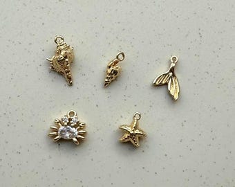14K Gold Plated Ocean Charm,Sea Horse Charm,Starfish Charm,3D Conch Charm,Seashell Pendant,CZ Pave Zircon Dangle Pendant For Jewelry Making