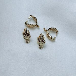 18K Gold Plated Leaf Pinch Bails, Copper Jewelry Making Supplies (4*10mm)