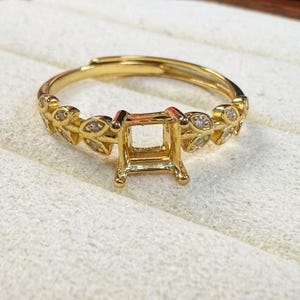 Vierkante sterlingzilveren ring, bladringkop, art-decoband 3/5/6 mm
