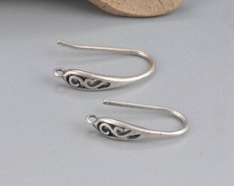 Ganci per orecchini a goccia d'acqua a spirale in argento sterling, ganci per orecchini in argento s925 per la creazione di gioielli, ganci per orecchini ovali con anello, filo per orecchie vintage