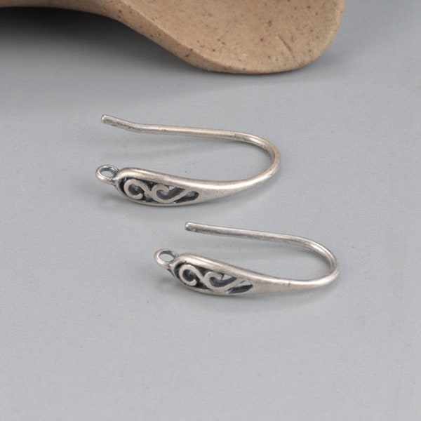 Sterling Silver Spiral Water Drop Earring Hooks, s925 Silver Earring Hooks For Jewelry Making, Oval Earring Hooks with Loop,Vintage Ear wire