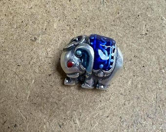 Sterling Silver Enamel Elephant Bead, African Tribal Spacer (13x10mm)