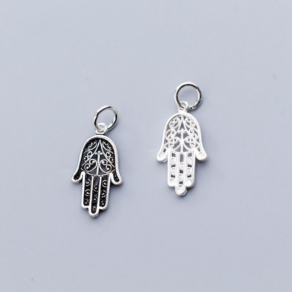 Sterling Silver Hand of Fatima Charm Pendant, Hamsa Bracelet, Lucky Necklace, Protection Earring, Hand of God Jewelry, Hand of Miriam Charm